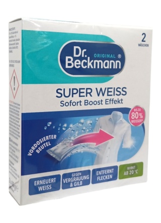 Dr Beckmann Super weiss 2x40g DE Wybielacz do prania ubrań tkanin woreczki