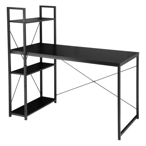 Loftowe biurko komputerowe z regałem, półkami, 120 x 60cm, czarne, czarny blat STL24CZ
