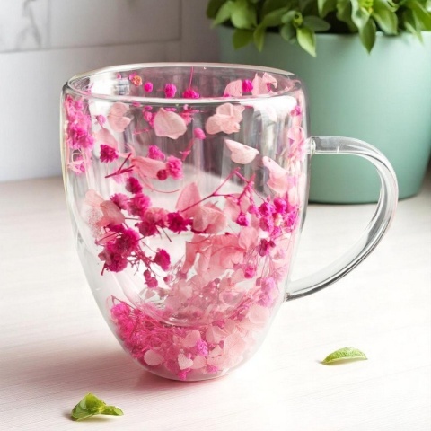 Szklanki termiczne z kwiatami w środku, gipsówka hortensje róż 300 ml 5szt