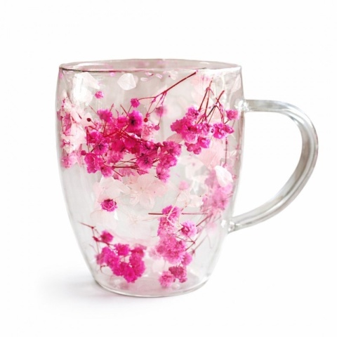 Szklanki termiczne z kwiatami w środku, gipsówka hortensje róż 300 ml 5szt