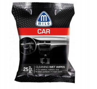 Milo Car nawilżane mokre chusteczki do samochodu plastik winyl guma 25 szt