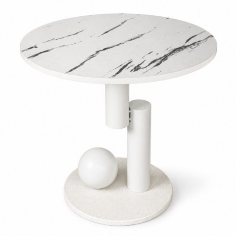 Stolik kawowy, pomocniczy, okrągły, biały marmur 50cm, KULA STL28B