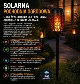lampa solarna ogrodowa pochodnia ogień efekt płomienia